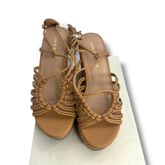 NEW Sun + Stone Strappy Lace Up Wedge Sandals SZ 7 Brown Wrap Around Boho Heels - Picture 11 of 12